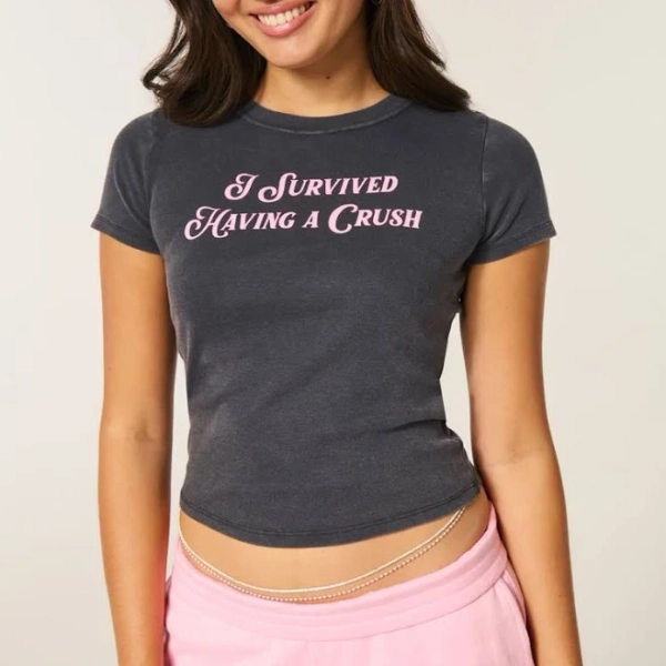Hollister Women's I Survived Having A Crush Graphic Baby Tee