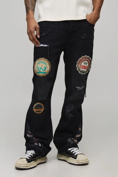 Slim Flare Applique Badge Gusset Jeans