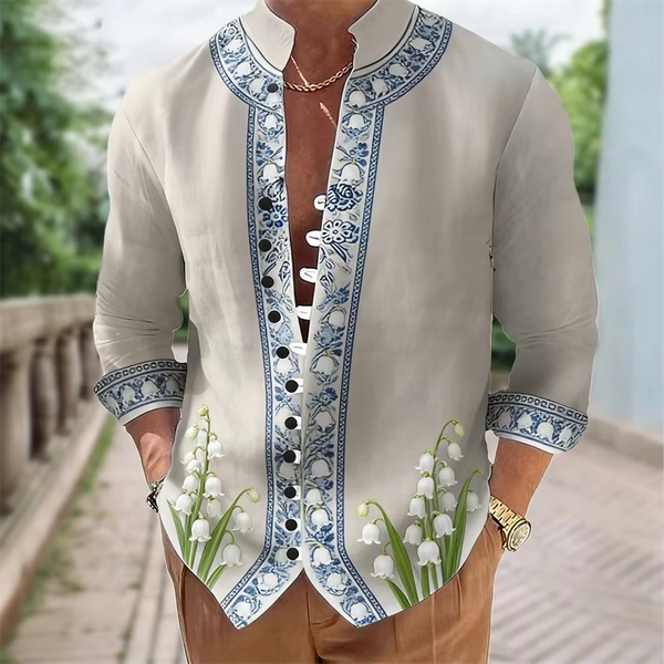 Flower ， Digital printing, fashion trend, street outdoor, high-quality and comfortable men's linen short sleeved casual shirt - AliExpress 200000343