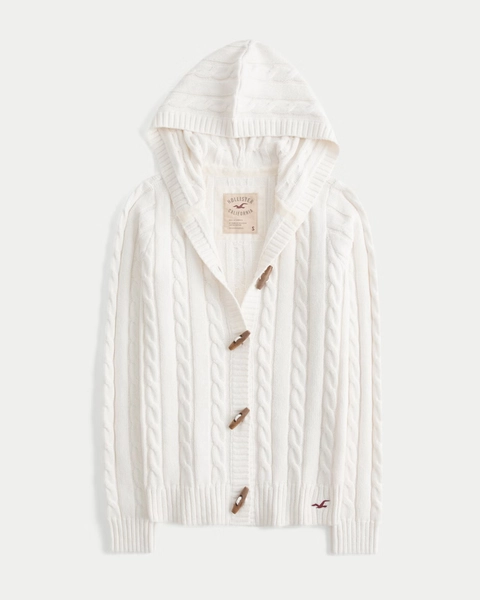 Holiday Vault Release Hooded Cable-Knit Toggle Cardigan