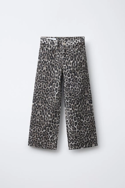 ANIMAL PRINT WIDE LEG DENIM PANTS