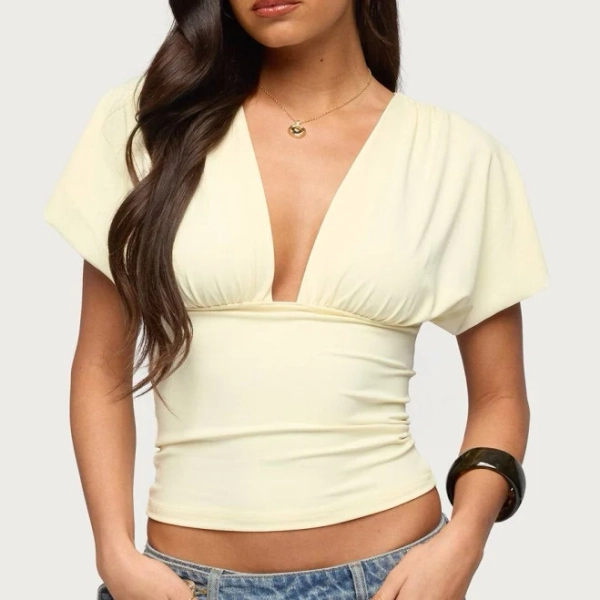 Edikted Women's Flutter Plunging V Neck Top
