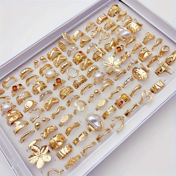 A Set of 25 Vintage Floral Irregular Shaped Alloy Rings for Teenager, Featuring Elegant And Unique Mixed Styles, These Open Rings Are Suitable for Parties, Weddings, And Everyday Wear, Making Them Fashionable Jewelry Gifts with Random Delivery, For Teenager