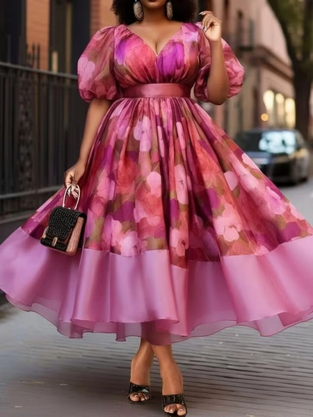 plus size plus size womens spring summer puff sleeve floral - Temu