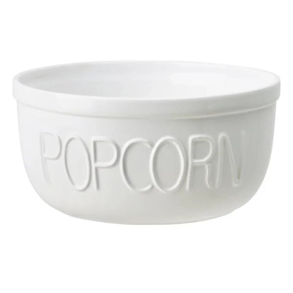 White Stoneware Popcorn Bowl