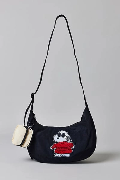 BAGGU UO Exclusive Joe Warm Embroidered Medium Nylon Crescent Bag in Black, Women's at Urban Outfitters