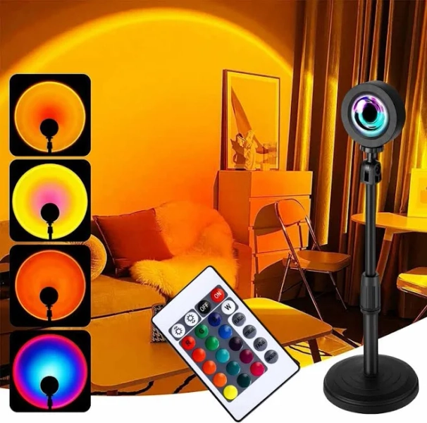 Sunset Lamp Projection, RGB Sunset Lamp, 360° Rotating Rotation Romantic Visual Mood Light with USB LED Projector Floor Stand Night Light for