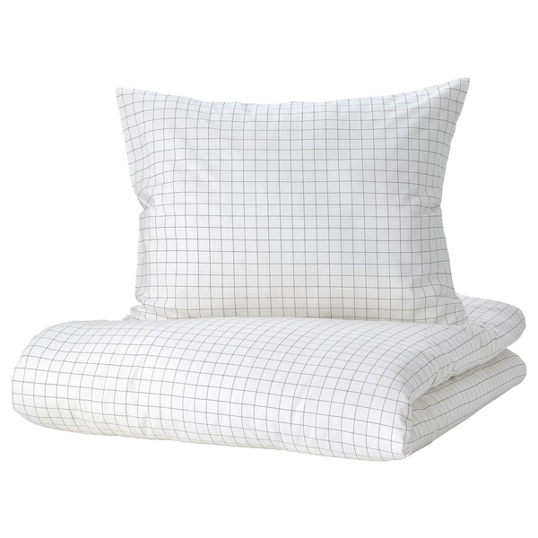 VÄNKRETS Duvet cover and pillowcase(s) - check pattern white/yellow Twin