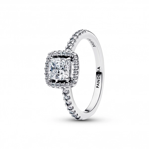Clear Sparkling Square Halo Ring