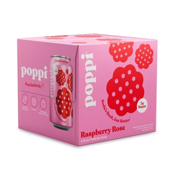 poppi Raspberry Rose Prebiotic Soda - 4Pk/12oz Cans