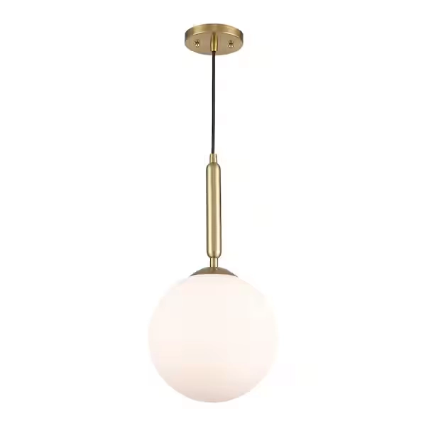 Monteaux Lighting 10 in. 1-Light Gold Hanging Mini Pendant Light Fixture with Opal Glass Globe Shade HS-8520-L GL