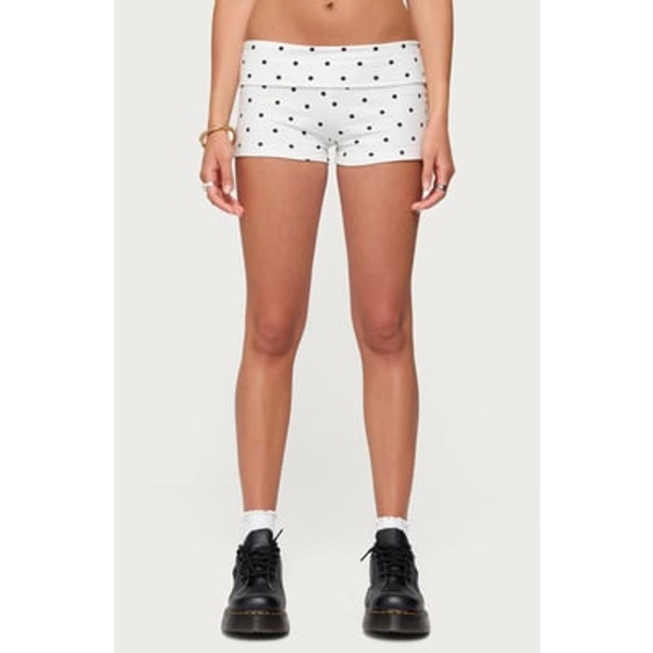 EDIKTED Chelsie Polka Dot Foldover Shorts in White at Nordstrom, Size Large