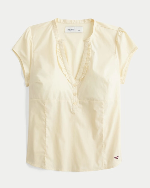 Short-Sleeve Ruffle Henley Shirt