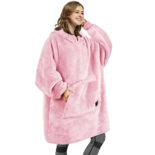 Womens Oversized Flannel Blanket Hoodie Sweatshirt, Plush Fleece Lined Lounging Pullover, Christmas Gift for Women (Pink) - Catalonia