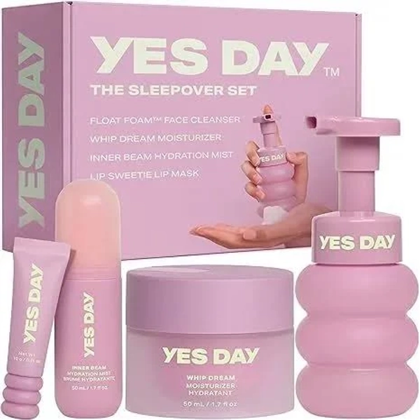YES DAY The Sleepover Skincare Set – Teen Facial Care Kit with Cleanser, Moisturizer, Hydrating Mist & Lip Mask for Girls 10+