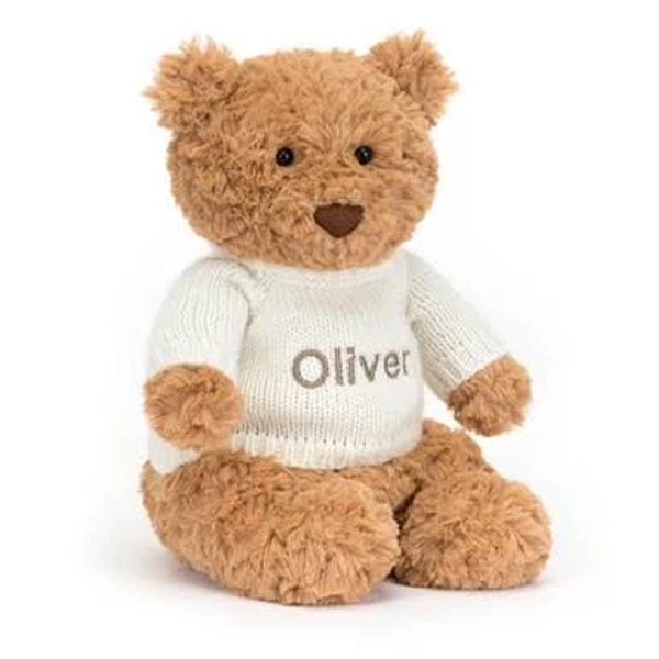 Official Jellycat Bartholomew Bear with Personalized Jumper Cute Gift For All Ages