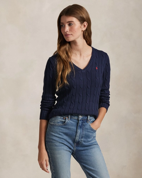 Cable-Knit Cotton V-Neck Sweater