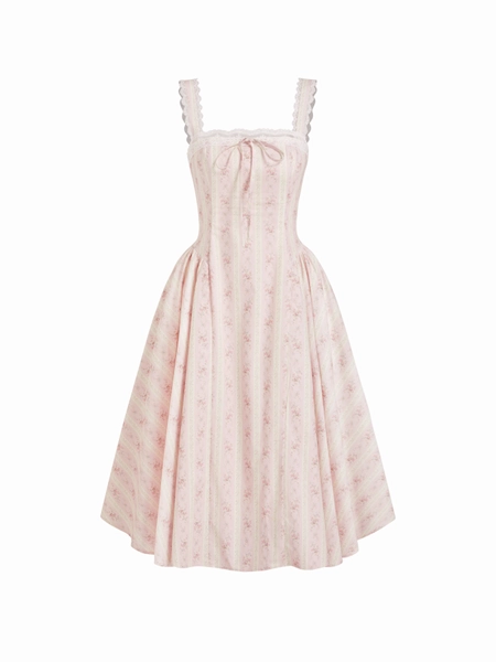 Cotton Sweetheart Ditsy Floral Lace Up Ruffled Maxi Dress