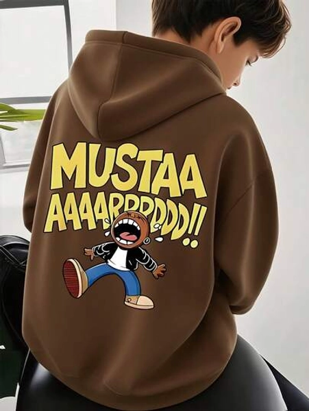 1pc Boy Dynamic Fun Cartoon & Text Pattern Hoodie, Individual, School Activity Style