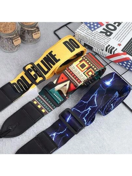 1PC Guitar Strap Suitable For Folk Wood Acoustic/Classical/Electric/Bass Guitar Universal Strap - Leather Head Long Durable Strap With Pattern