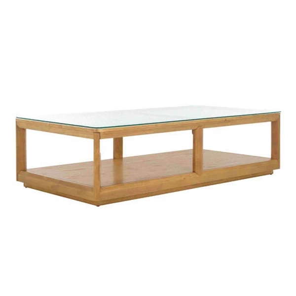 World Market Ruby Wood Coffee Table with Glass Top and Glass Coffee Table with Shelf