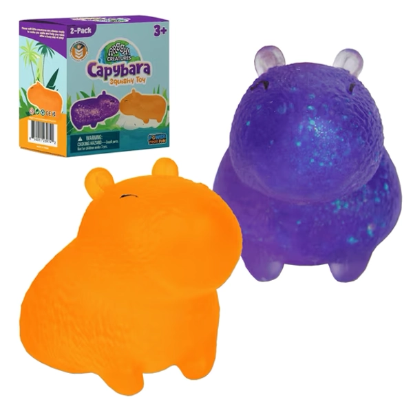 Power Your Fun Capybara Squishy Toy 2-Pack, Stress Relief STEM Toys for Adults & Kids (Purple & Orange)