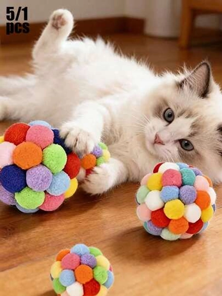 5pcs Cat Ball Toys, Pet Bouncing Bell Balls, Suitable For Cat Daily Entertainment And Relaxation, Teething Play, Pet Interactive Training And Indoor Self-Entertainment Toys - Size 1pc