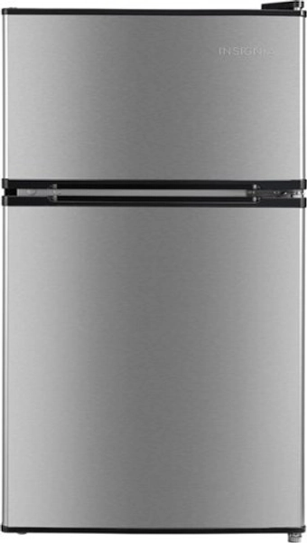 Insignia™ - 3.1 Cu. Ft. Mini Fridge with Top Freezer and ENERGY STAR Certification - Stainless Steel Look