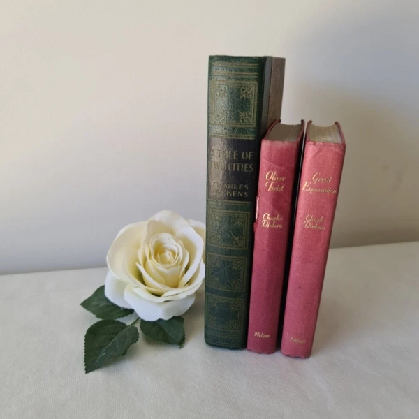 Charles Dickens Book, Oliver Twist, Great Expectations, A Tale of Two Cities Vintage Hardcover Books, Styling, Living Room Decor