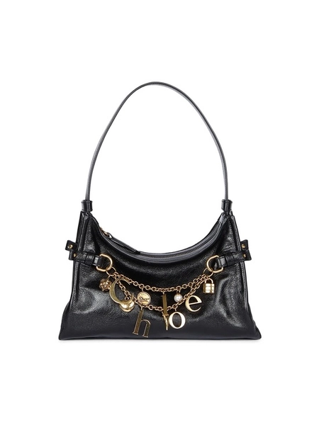 NEW Chloé Charms Hobo Bag - Black Leather Shoulder Bag with Gold Charms