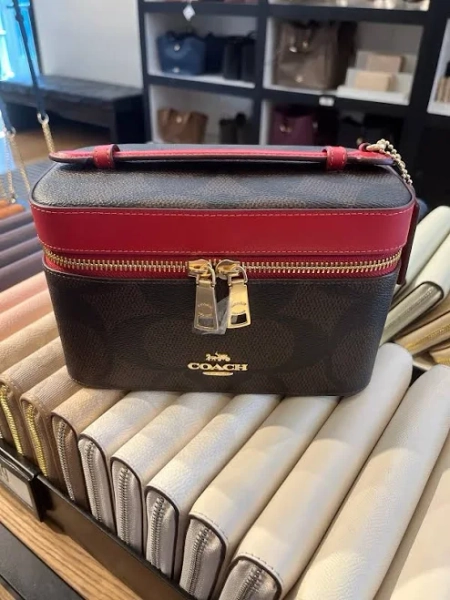 Coach CCI84 Cosmetic Case In Maxi Signature Canvas, Walnut/True Red