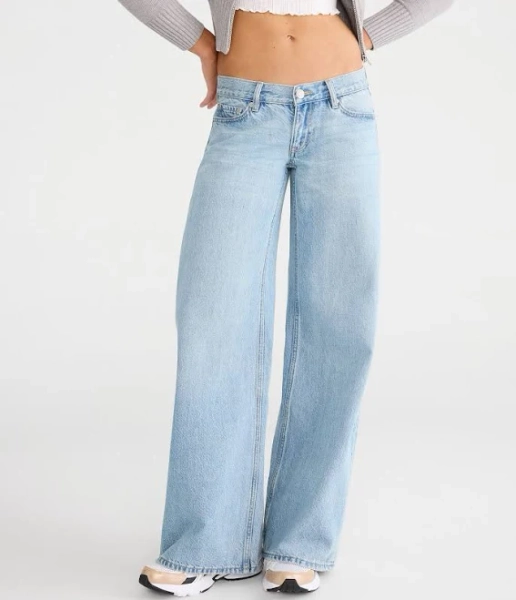 Aeropostale Women's Super Low-Rise Ultra Wide Leg Cotton Jeans