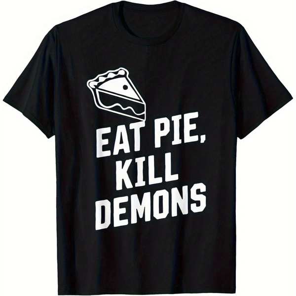 Supernatural TV Show Inspired Eat Pie Kill Demons T-Shirt - 100% Cotton 220g Heavyweight Unisex Retro Tee with Iconic Pie Chart & EKG-Like Demon Killing Design, Casual Wear for Men & Women (Sizes S-XXXL) - Dean & Sam Winchester