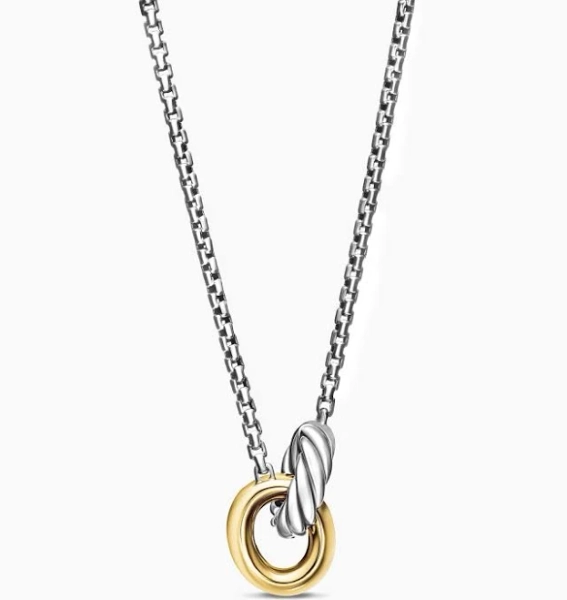 David Yurman Petite Cable Linked Hoop Necklace in Sterling Silver and 14K Yellow Gold