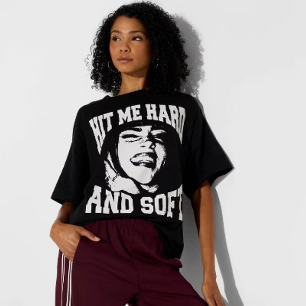 Women's Billie Eilish Hit Me Hard and Soft Oversized Short Sleeve Graphic T-Shirt - Black M