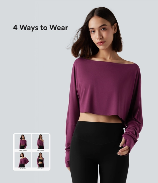 Long Sleeve Thumb Hole Cropped Workout Sports Top