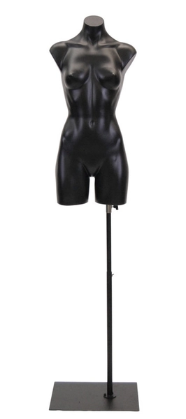 Black Plastic Female Torso Form with Base PS-P907BK2