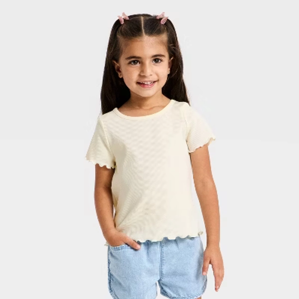 Toddler Girls' Short Sleeve Ribbed T-Shirt - Cat & Jack™ Light Cream 4T