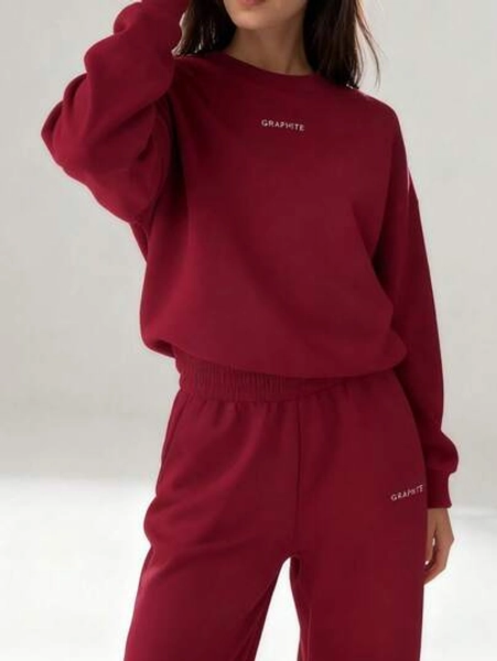 2025 Autumn/Winter New Arrival: Solid Color Casual Wear, Loose-Fitting Warm Long-Sleeved Crew Neck Sweatshirt With Elastic Waist And Drawstring Pants, Women's Two-Piece Set