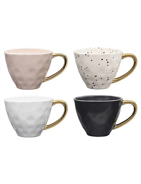 Speckle Set 4 Mugs Gold Handle 380ml - multi/gold
