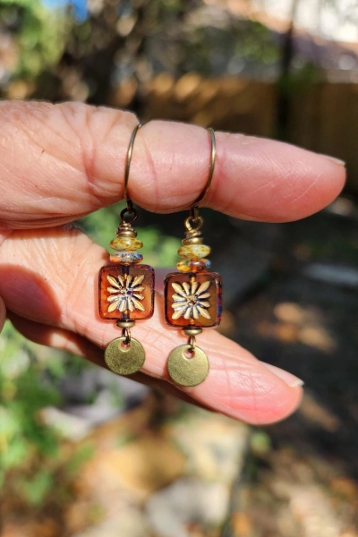 Amber Honey: Best Seller Earrings of Boho Czech Glass & Antique Brass Dangle