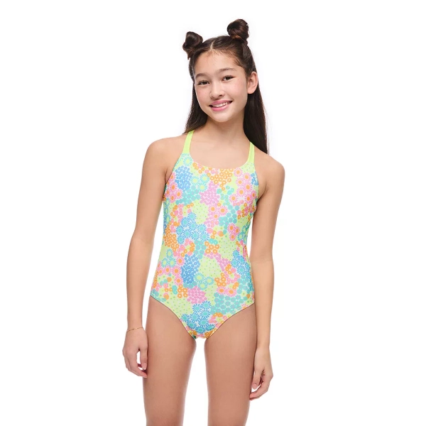 Girls 4-16 Breaking Waves Scoop Back Bungee Detail One-Piece Swimsuit