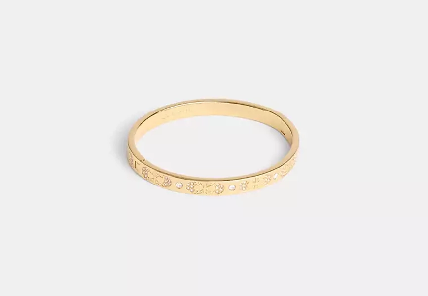 Gold Signature Pavé Hinged Bangle
