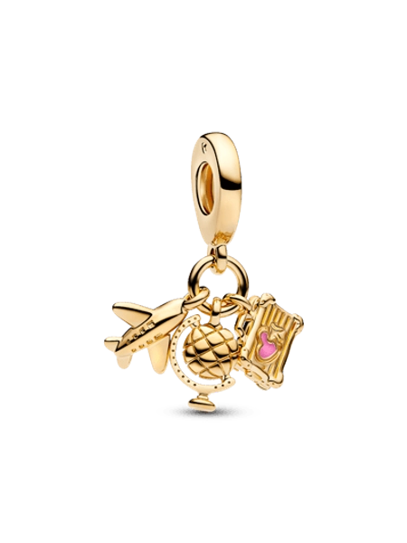 Airplane, Globe & Suitcase Triple Dangle Charm