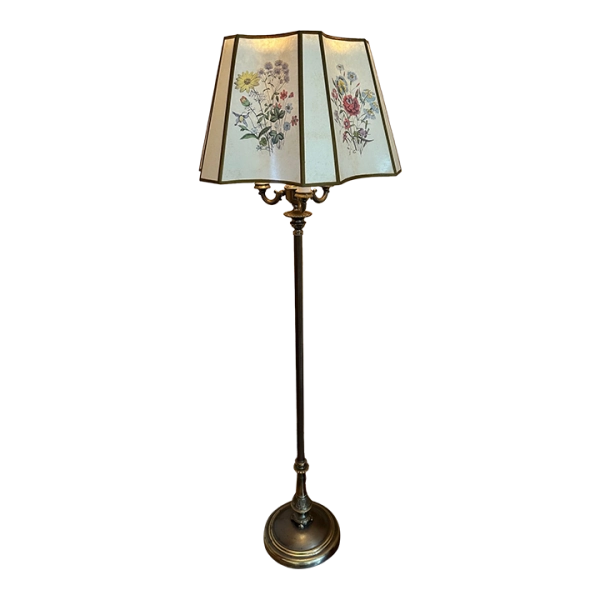 Vintage Floor Lamp With Floral Panel Lampshade