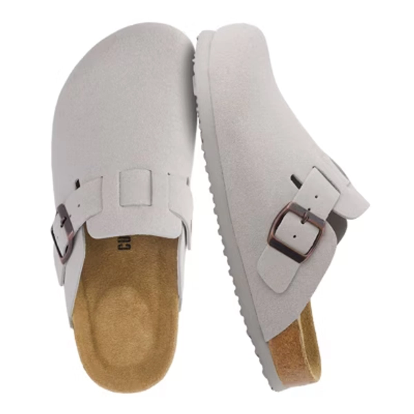 CUSHIONAIRE Hana Womens Clogs | Comfortable Vegan Suede Clogs for Women | Slip On Potato Shoes with Cork Footbed & Arch Support| IVORY 9W