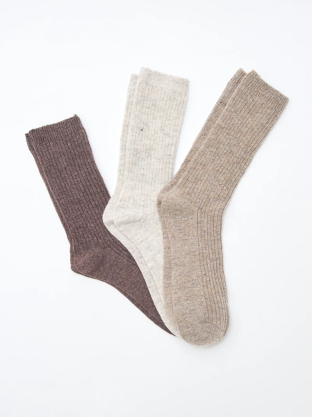 Lot de 3 paires de chaussettes en laine chaude - Kaki