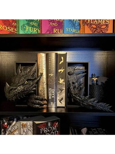 2pcs Dragon Shaped Book Holder Decorations, Fantasy Decor, Home Decorative Accessories, Bookshelf Display
