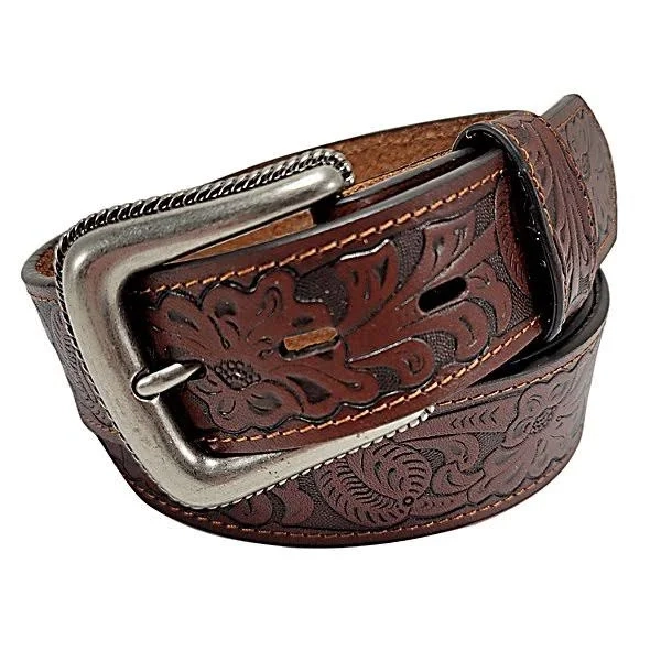 Wrangler Men's Embossed Leather Belt with Metal Buckle