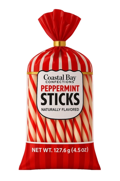 Coastal Bay Confections Classic Christmas Peppermint Sticks Candy, 4.5 oz Bag - Walmart.com